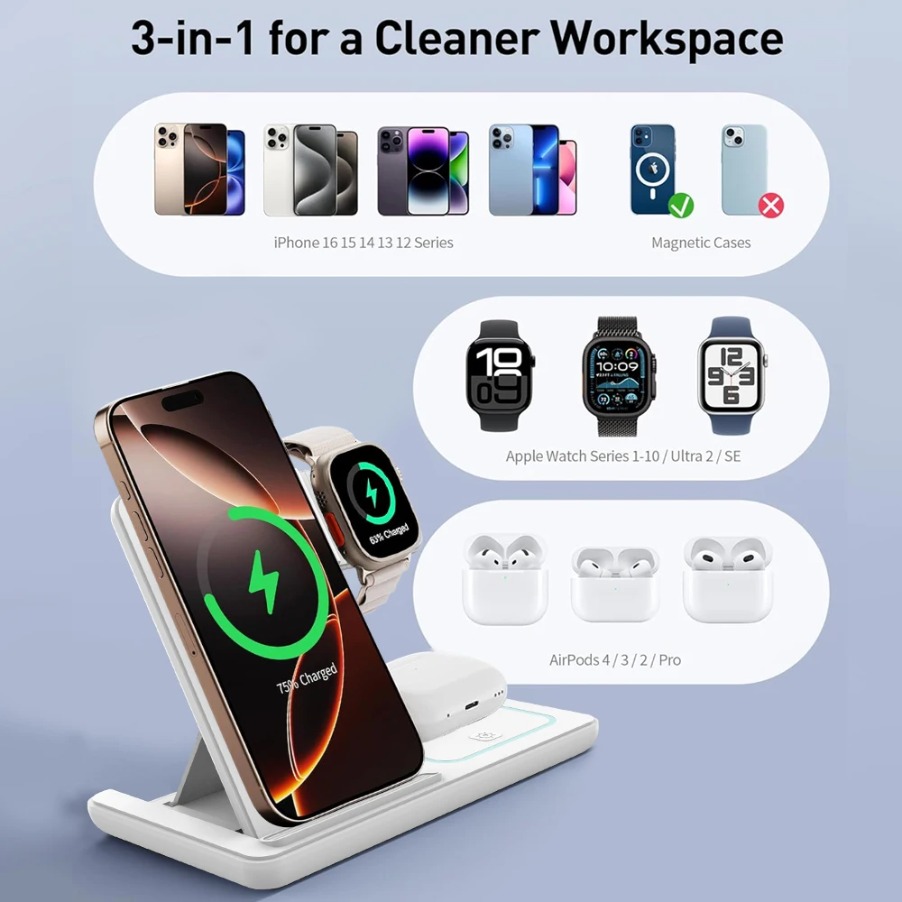 Складная ночная светодиодная п – обзор и цена Wireless Charger 3 In 1